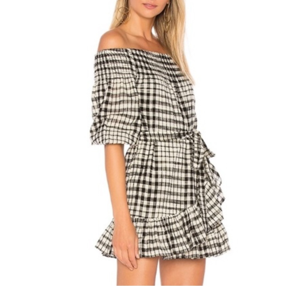 REVOLVE Tularosa Black and White Plaid Off-Shoulder Dress